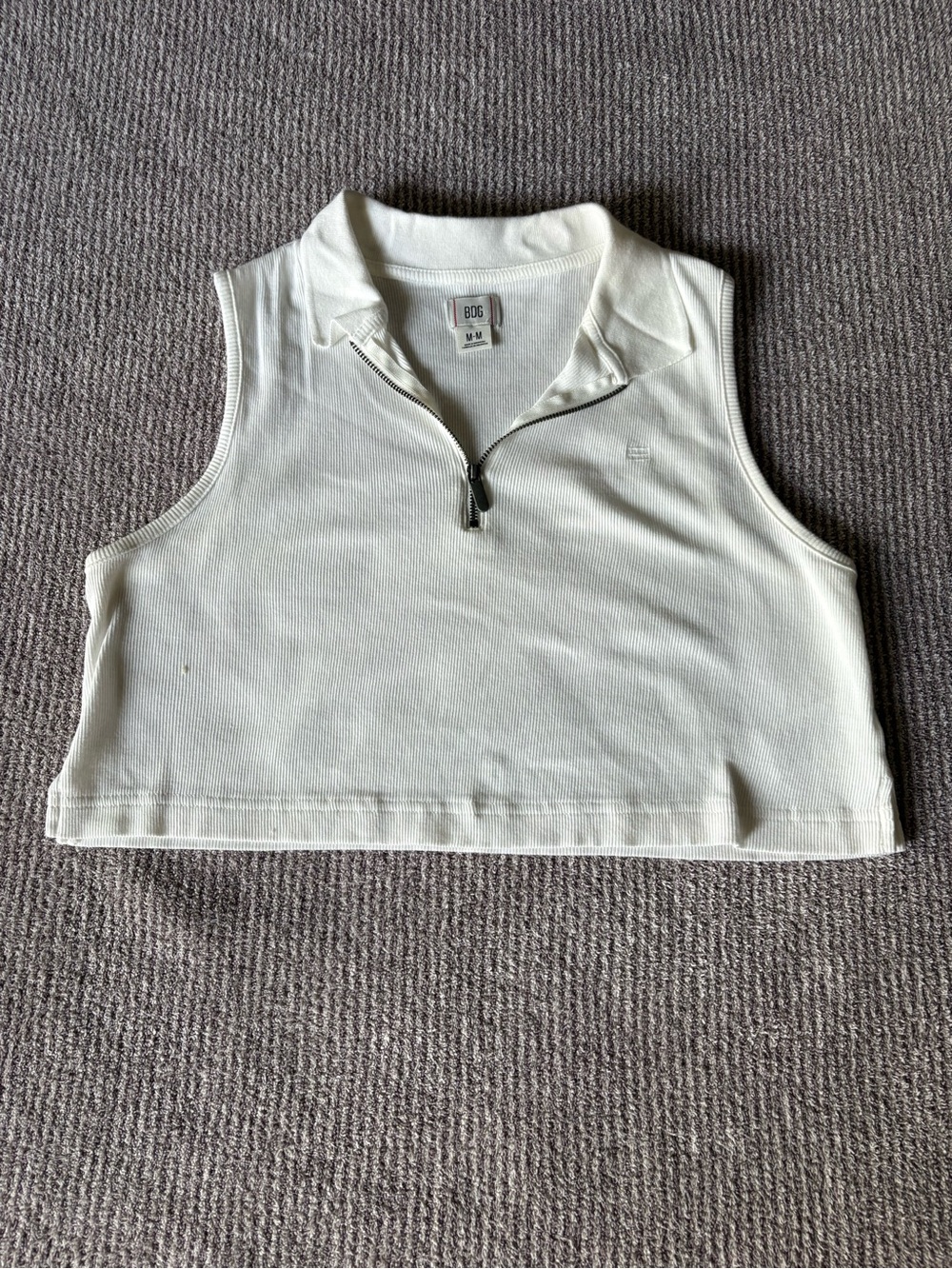 BDG Cream Ribbed Zip-Collar Cropped Tank